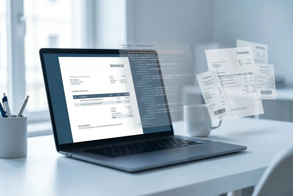 E-Rechnung auf Laptop – digitale Rechnungsverarbeitung
